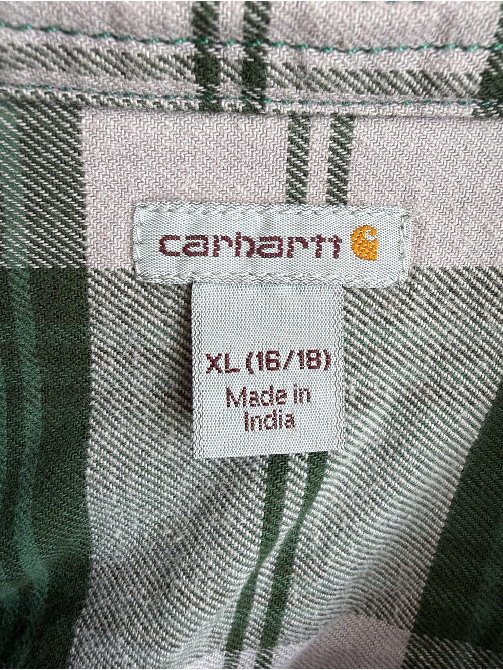 Carhartt Hamilton Flannel Shirt II XL 16/18 Green Gray Plaid Relaxed Fit Cotton - Picture 2 of 16